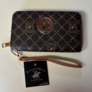 Beverly Hills Polo Club Brown & Tan Monogram Zip Wristlet Wallet